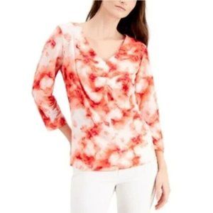 JPR Studio Womens Large Coral Pink Ruched V Neck Long Sleeve Top NWT F58